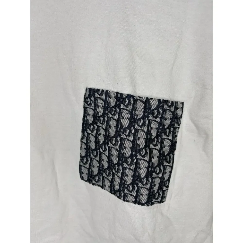 Champion Richjoe Mens Size Small White T-Shirt Upcycle Pocket Dior Oblique - Picture 2 of 9